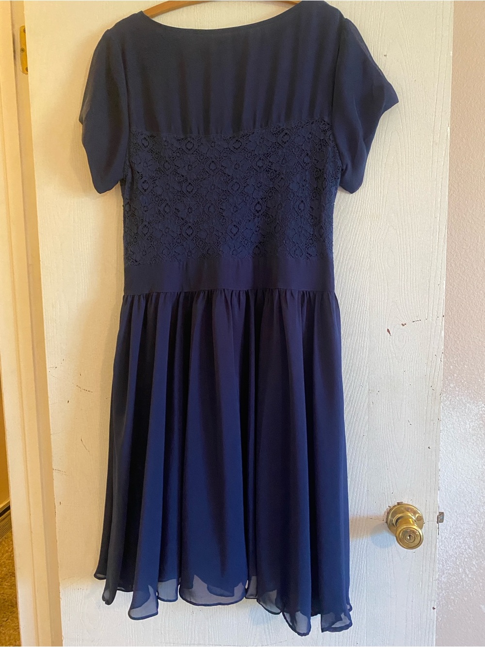 Mikarose Navy Blue Lace Modest Fit & Flare Dress Short Sleeve XL Xlg Wedding
